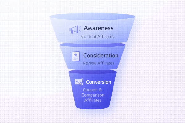 affiliate marketing supporting awareness consideration and conversion stages