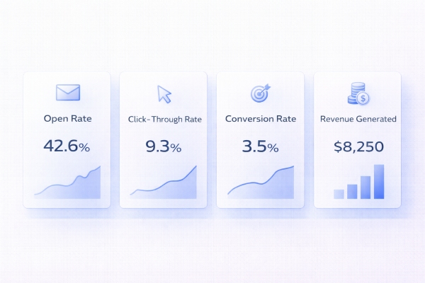 email marketing analytics dashboard showing open rate click rate and revenue