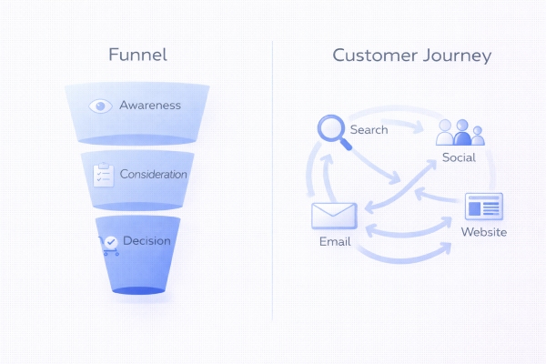 comparison between marketing funnel and customer journey map
