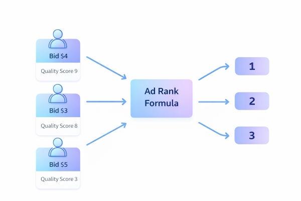 Ad auction explaination in search engine marketing platforms