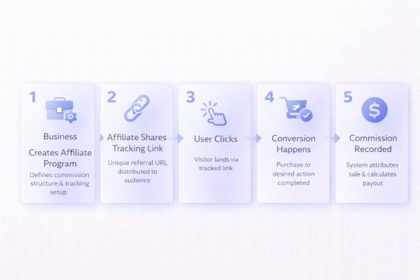 step by step affiliate marketing process from link to commission