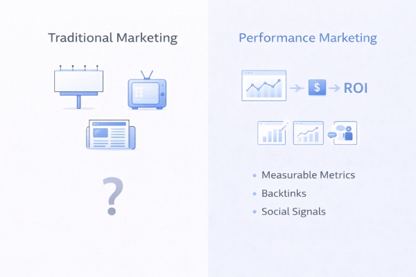 traditional marketing vs performance marketing comparison infographic
