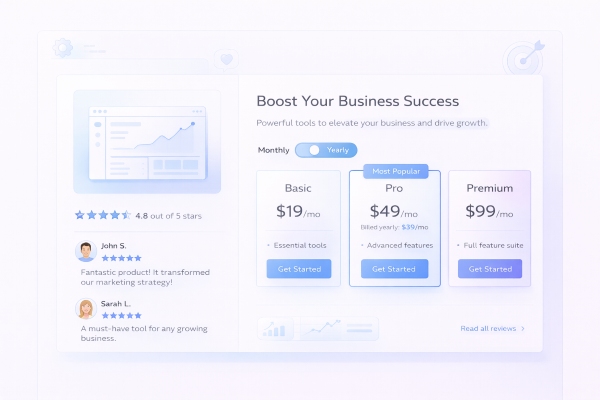 digital product page showing pricing strategy and user experience elements