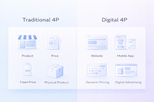 comparing what is the 4p of marketing in traditional vs digital Age 