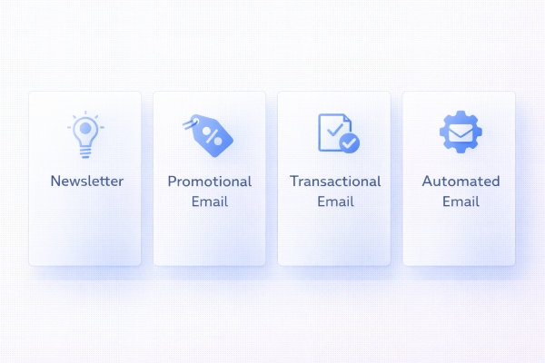 different types of email marketing including newsletter promotional and automated emails