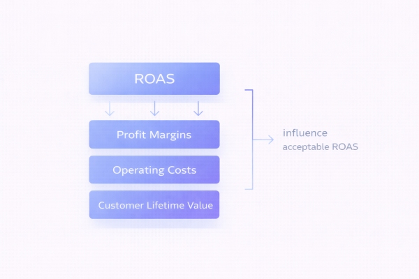 factors affecting what is considered a good ROAS including margins and lifetime value