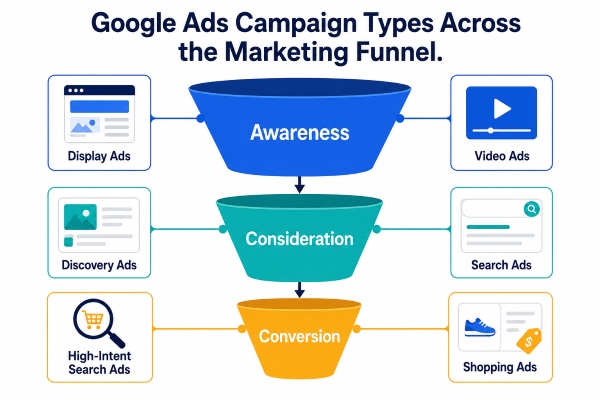Google Ads funnel campaign types diagram