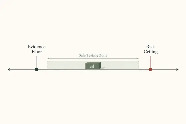Marketing test budget positioned between the evidence floor and risk ceiling
