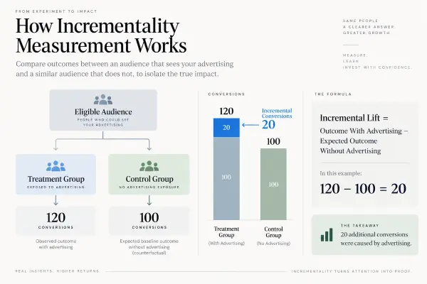 Treatment and control groups showing how incremental conversions are calculated